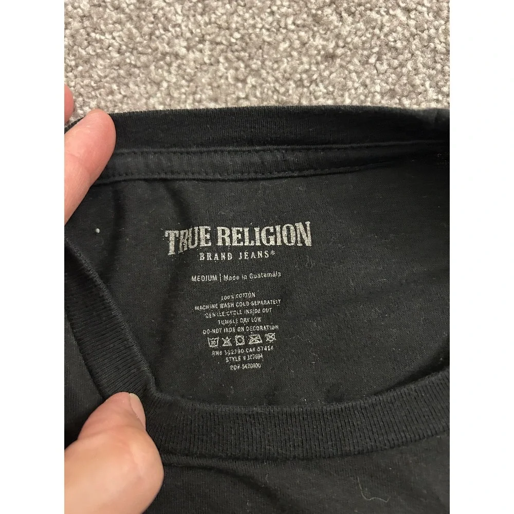 True Religion T-Shirt Mens Medium Black Excellent Buddha Graphic Since 2002 Logo
